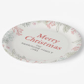 Joy Floral Christmas Wreath Family Custom Name ペーパープレート (アングル)