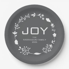 Joy Floral Christmas Wreath Family Custom Name ペーパープレート