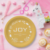 Joy Floral Christmas Wreath Family Custom Name ペーパープレート (パーティー)