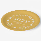Joy Floral Christmas Wreath Family Custom Name ペーパープレート (アングル)