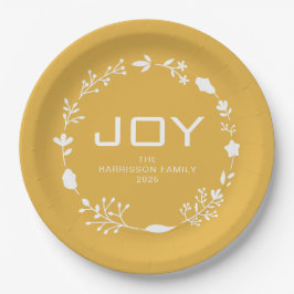 Joy Floral Christmas Wreath Family Custom Name ペーパープレート