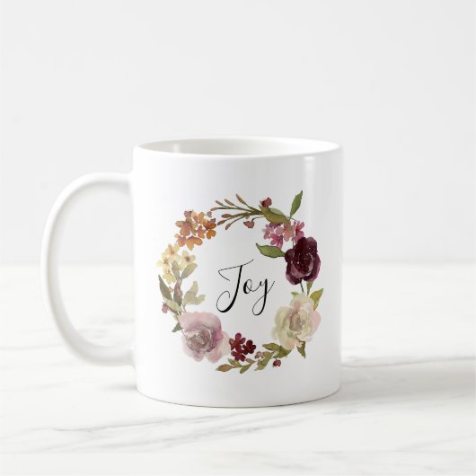 Joy Floral Watercolor Wreath コーヒーマグカップ (左)