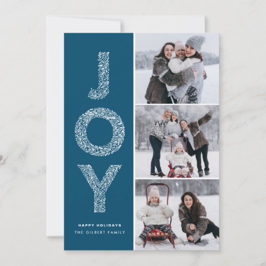 JOY Folidsレタリングブルーフォトコラージュ シーズンカード (正面)