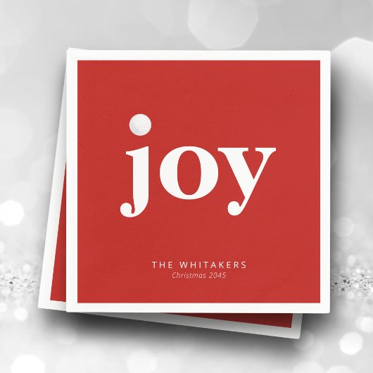 Joy Golf Holiday Personalized Name Typography Red スタンダードカクテルナプキン