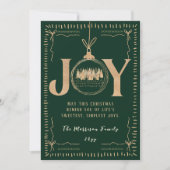 JOY Green Gold Classy Hand drawn Christmas シーズンカード (正面)