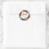 Joy Handwritten Script Name Red Christmas Wreath ラウンドシール (バッグ)