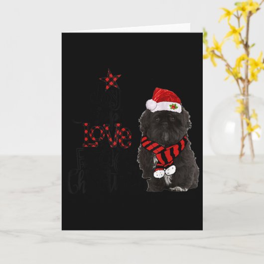 Joy Hope Love Peace Christmas Black Shih Tzus 2020 カード (黄色い花)