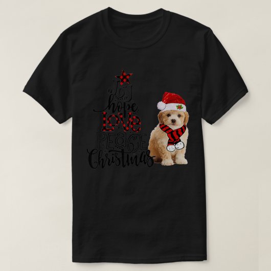 Joy Hope Love Peace Christmas Cavapoochon 2020 Tシャツ (デザイン正面)