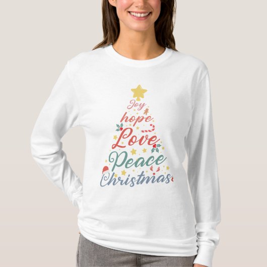 Joy Hope Love Peace Christmas Tシャツ (正面)