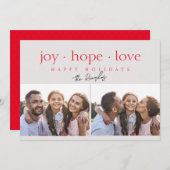Joy Hope Love Red モダン Two写真 シーズンカード (正面/裏面)