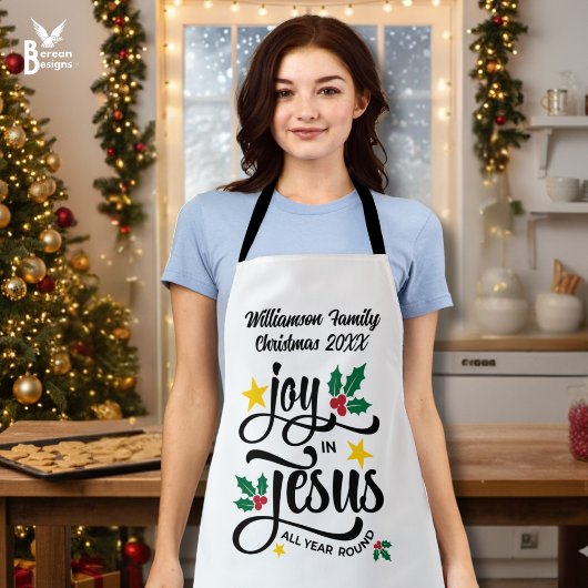 Joy in Jesus Christian Christmas Family Name  エプロン
