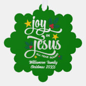 Joy in Jesus Christian Christmas Family Name  オーナメントカード (正面)
