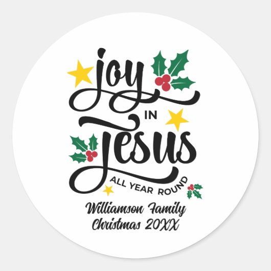 Joy in Jesus Christian Christmas Family Name  ラウンドシール (正面)