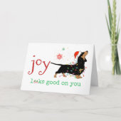 Joy Looks Good on You Adorable Dachshund Christmas シーズンカード (正面)