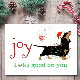 Joy Looks Good on You Adorable Dachshund Christmas シーズンカード