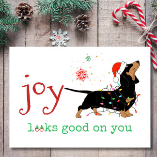 Joy Looks Good on You Adorable Dachshund Christmas シーズンカード