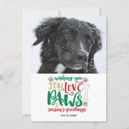Joy Love Paws Dog Season's Greetings赤い写真 シーズンカード