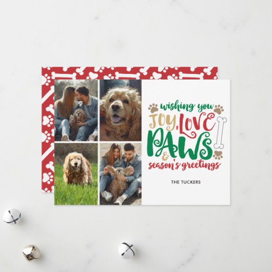 Joy Love Paws Season's Greeting Dog Red 4-Photo シーズンカード (正面/裏面インサイチュ)