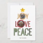 Joy Love Peace写真素朴クリスマスツリー シーズンカード (正面)