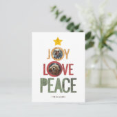 Joy Love Peace写真素朴クリスマスツリー シーズンポストカード (スタンド正面)