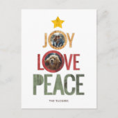 Joy Love Peace写真素朴クリスマスツリー シーズンポストカード (正面)