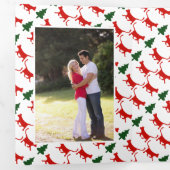 Joy Love Peace cat、ツリーのパターンのクリスマスフォト 三つ折りクリスマスカード (内部最初)