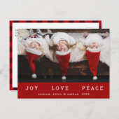 JOY LOVE PEACE CHRISTMASおもしろい Photo Red シーズンポストカード (正面/裏面)