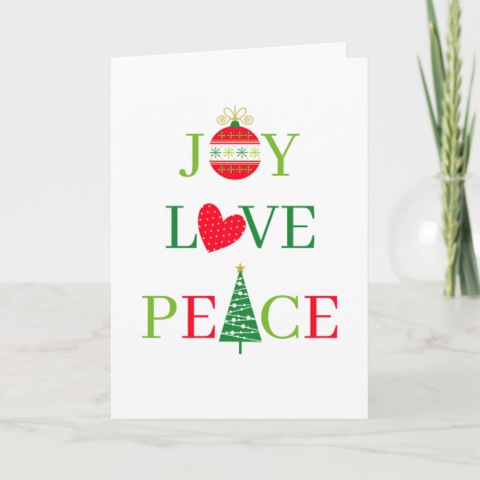 JOY, LOVE, PEACE Cute Christmas Card カード (正面)