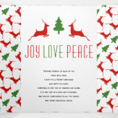 Joy Love Peace deer, tree pattern Christmas photo 三つ折りクリスマスカード (内部中)