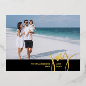 Joy Love Peace Large Photo Christmas Letter Black 箔シーズンポストカード (正面)