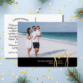 Joy Love Peace Large Photo Christmas Letter Black 箔シーズンポストカード