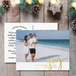 Joy Love Peace Large Photo Christmas Letter White 箔シーズンポストカード