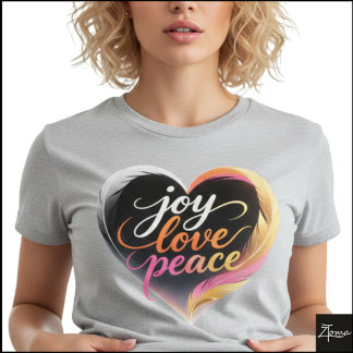 Joy Love Peace Neon Heart Script Tシャツ
