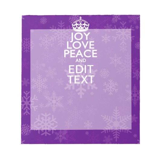 Joy Love Peace Purple Your Text 保 Calm ノートパッド (正面)