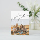 Joy, Merry モダン Christmas Family Photo ポストカード (スタンド正面)