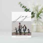 Joy, Merry モダン Christmas Family Photo ポストカード (スタンド正面)