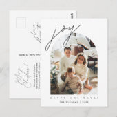 Joy, Merry Christmas Family Photo モダン Layover ポストカード (正面/裏面)