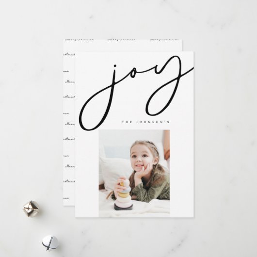 Joy Minimalist家族1写真クリスマスカード シーズンカード (正面/裏面インサイチュ)