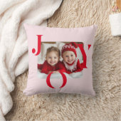 JOY | Modern Red And Pink Christmas Photo Gift クッション (ブランケット)