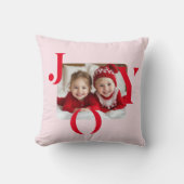 JOY | Modern Red And Pink Christmas Photo Gift クッション (正面)