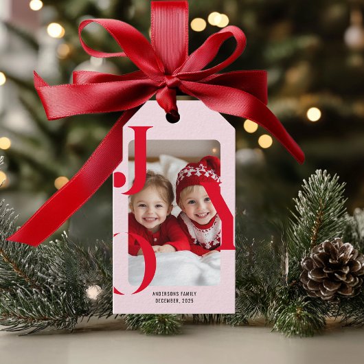 JOY | Modern Red & Pink Christmas Photo Gift  ギフトタグ