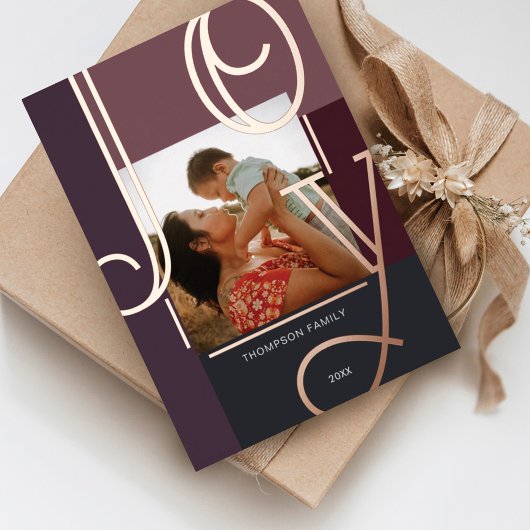 Joy Overlay Bold Modern Color Blocks Family Photo  箔シーズンカード