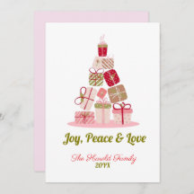 Joy Peace and Love Christmas Treeカード