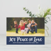 Joy Peace and Love Navy Blueブラシ付きスクリプトフォト シーズンカード (スタンド正面)
