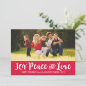 Joy Peace and Love Red Brushedスクリプトフォト シーズンカード (スタンド正面)