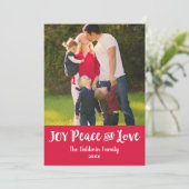 Joy Peace and Love Red Brushedスクリプトフォト シーズンカード (スタンド正面)