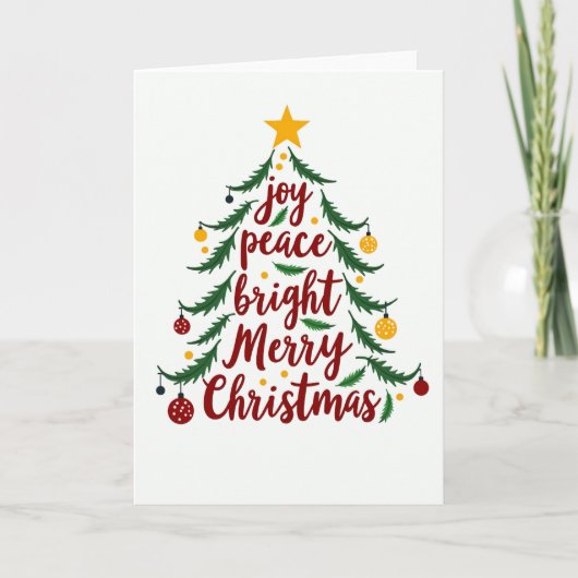 Joy Peace Bright Merry Christmas Tree Card カード (正面)