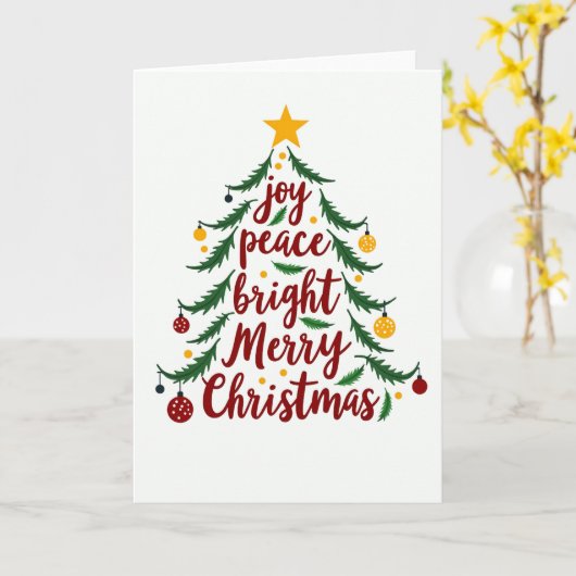 Joy Peace Bright Merry Christmas Tree Card カード (黄色い花)