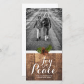 Joy Peace Christmas Wishesフォトウッドピネコーン シーズンカード (正面/裏面)