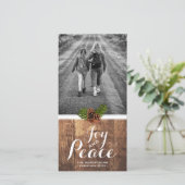 Joy Peace Christmas Wishesフォトウッドピネコーン シーズンカード (スタンド正面)